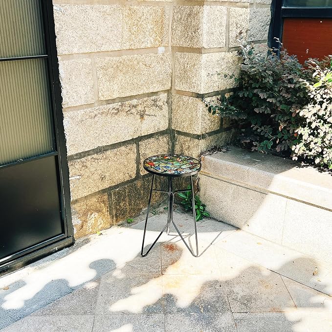 Mosaic Hummingbird Outdoor Side Tea Table, Glass Plant Tables Indoor Decorative - Image 7