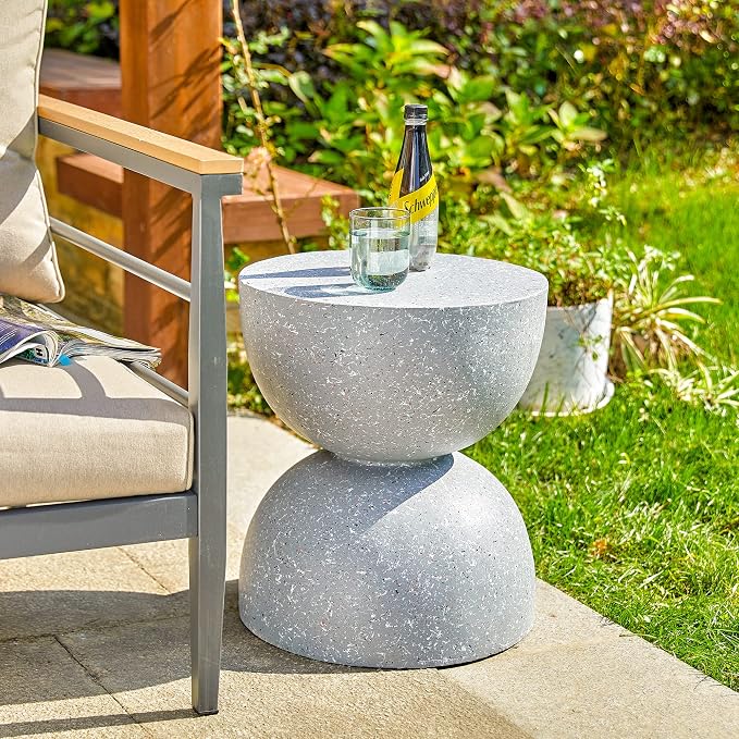 Glitzhome Outdoor Side Table, Round Accent End Table, Lightweight Hourglass - Image 9