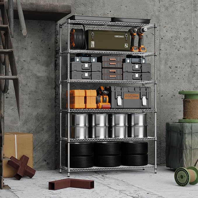 6 Tiers Storage Shelves Load 2100LBS, Metal Shelving Wire Metal Shelving Unit - Image 5