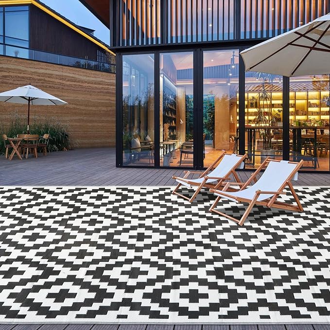 SAND MINE Waterproof Outdoor Rug 9x18 ft, Plastic Straw Rug, Modern Area Rug by SANDMIND