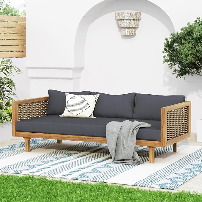 Merax 67.5" Outdoor Patio Daybed 3 Seater Sofa Bed, Acacia Wood Frame by Merax