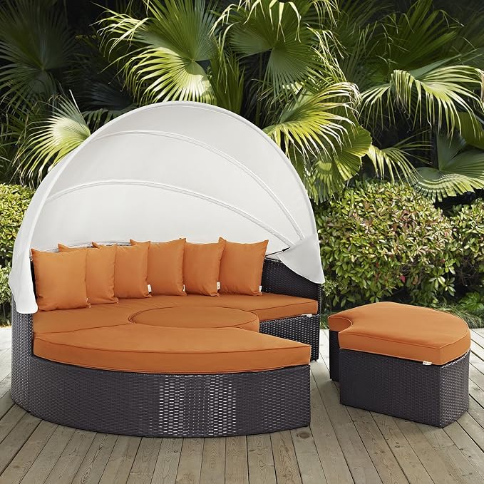 Modway Convene Wicker Rattan Outdoor Patio Retractable Canopy Round Poolside by Modway