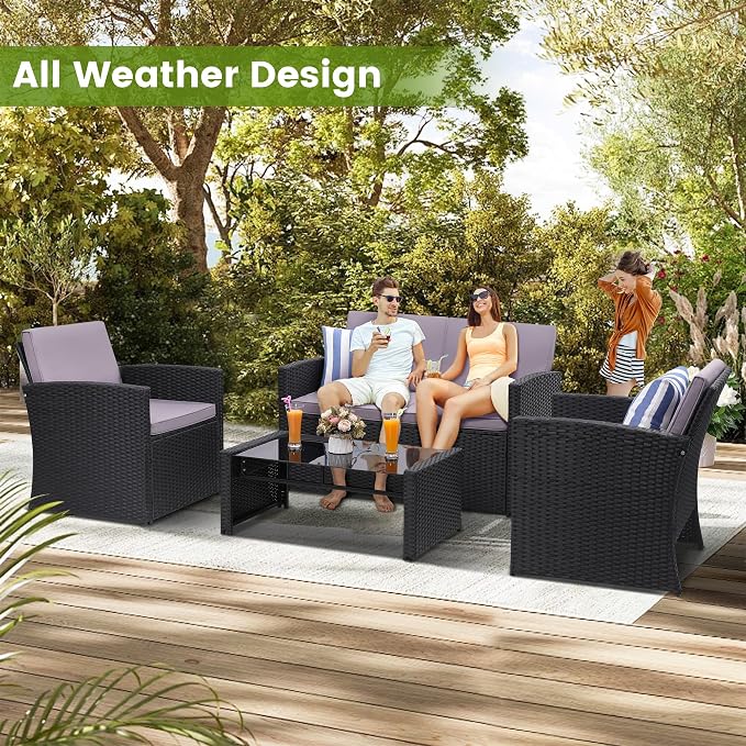 4-Piece Patio Furniture Set, Wicker Outdoor Rattan Sectional Sofa - Image 3