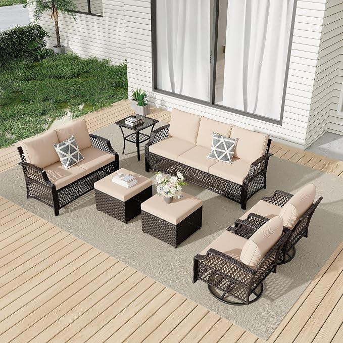 HOMREST 7 Piece Patio Furniture Set, Wicker Outdoor Conversation Sofa Set by HOMREST