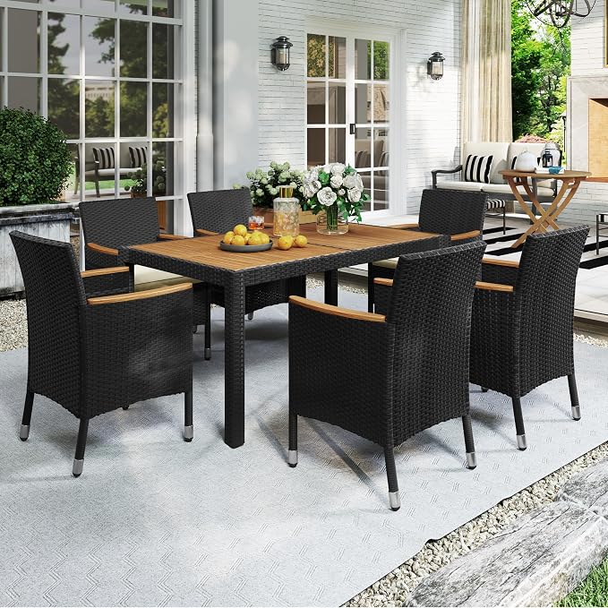 Yaheetech 7 Piece Patio Furniture Set, Outdoor Dining Acacia Wood Table Top - Image 5
