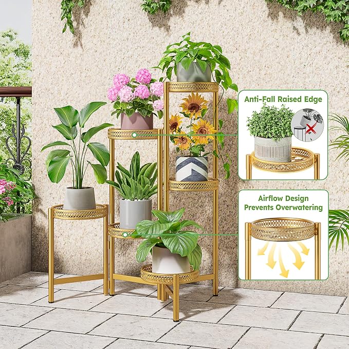 7 Tiered Metal Corner Plant Stand Indoor Outdoor, Tall Large Folding Rack - Image 4