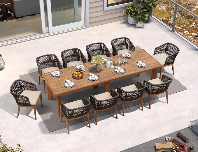 PURPLE LEAF 11 Pieces Large Outdoor Dining Set Patio Table and Chairs Set by PURPLELEAF