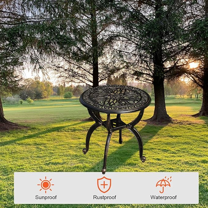 Cast Aluminum Outdoor Side Table, All Weather Round Small Coffee Table - Image 4
