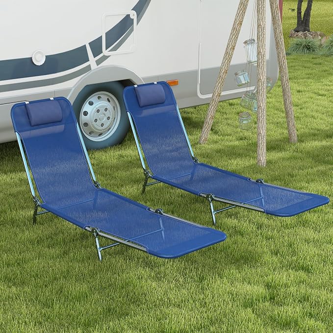 Outsunny 2 Piece Folding Chaise Lounge Chairs, Pool Sun Tanning Chairs - Image 2