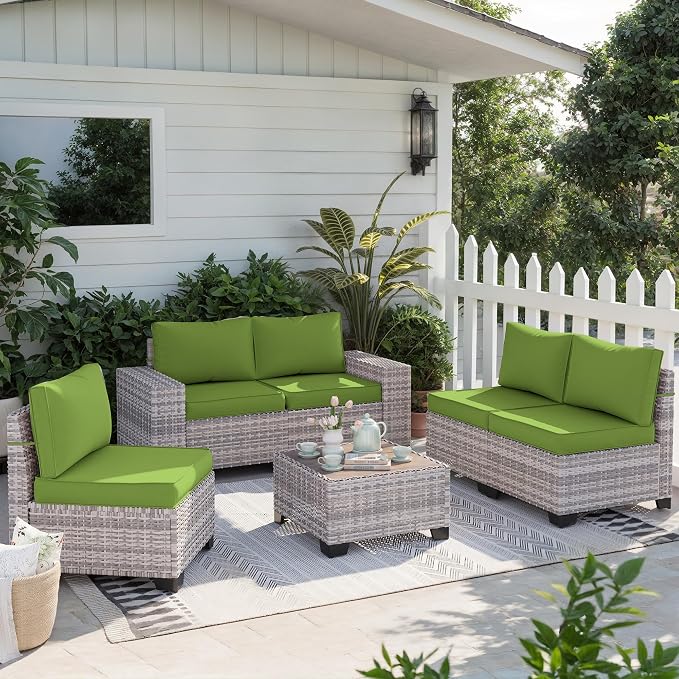 6-Piece Outdoor Patio Furniture Set Wicker Sectional Sofa Set, Patio - Image 7