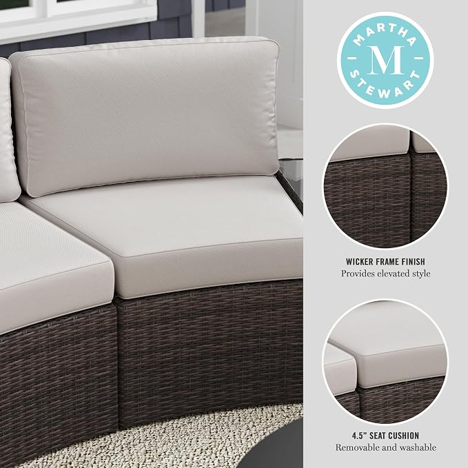 Martha Stewart Bedford Indoor-Outdoor Modular Patio Curved Sectional Sofa Seat - Image 5