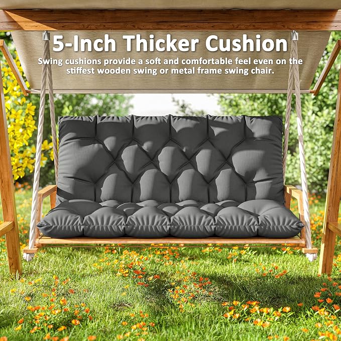 Porch Swing Cushion with Backrest 2-3 Seater Outdoor Bench Cushions Waterproof - Image 6