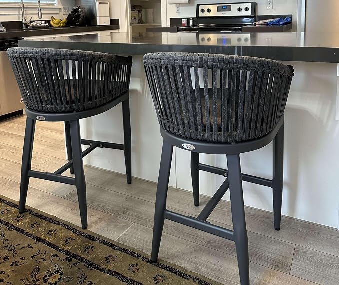 PURPLE LEAF Outdoor Counter Height Bar Stools Set of 2 Patio Metal Modern by PURPLELEAF