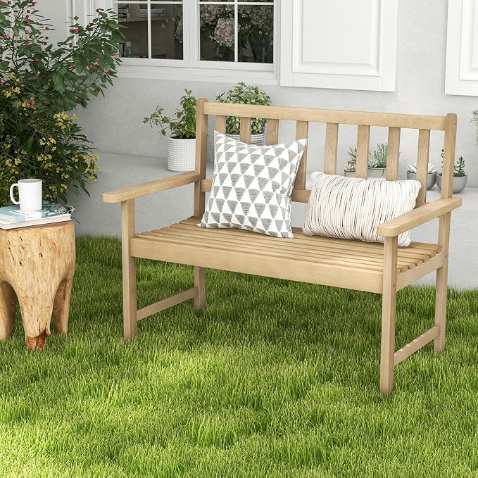 Tangkula Outdoor Teak Wood Garden Bench, 2-Person Patio Bench - Image 2