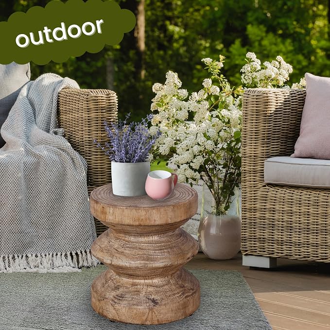 Afterglow Terrafab Material Outdoor Round Side Table, Natural Decorative Garden - Image 2