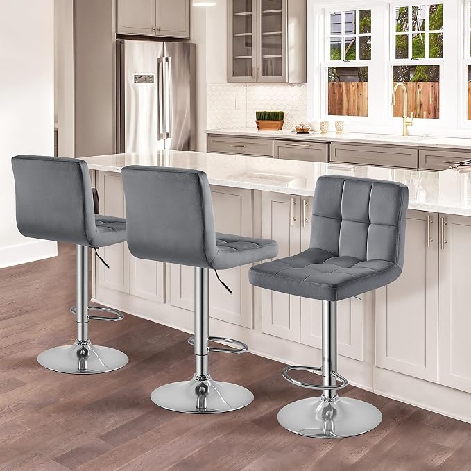 Yaheetech Bar Stools Set of 4, Velvet Fabric Swivel Barstools, Height - Image 2