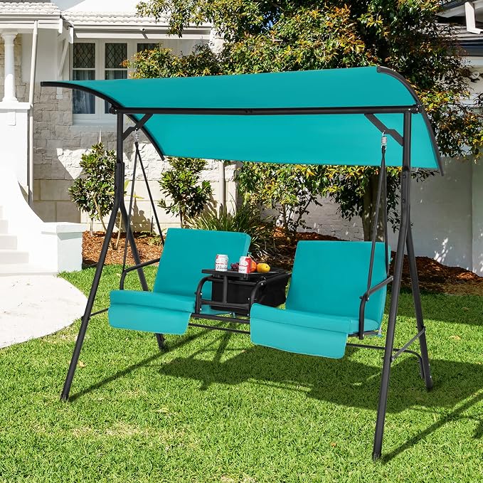 Tangkula 2 Person Porch Swing, Pivot Storage Table, Cooler Bag, 2 Cup Holders - Image 9