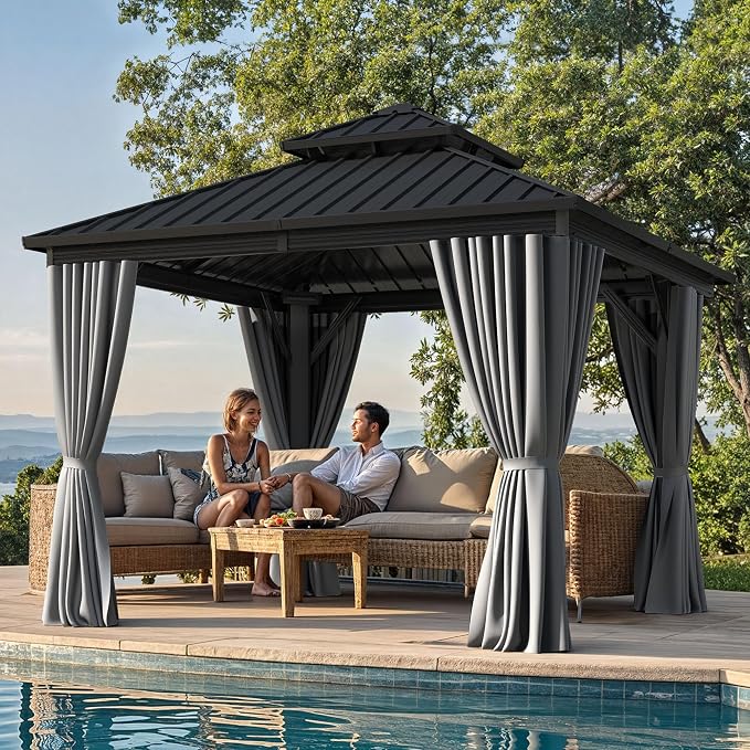 YITAHOME 10X10FT Hard Top Gazebo Patios Outdoor Double Roof Canopy Aluminum by YITAHOME