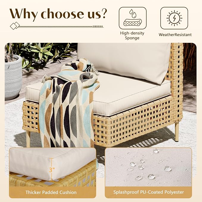 LHBcraft Patio Furniture Set, Large 7 Piece Wicker Outdoor Sectional Furniture - Image 3