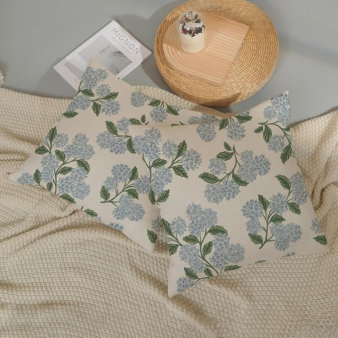 Spring Pillow Covers 20x20 Inch 2 Pcs Navy Blue Sage Green Hydrangea Flower - Image 5