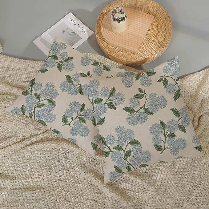 Spring Pillow Covers 16x16 Inch 2 Pcs Navy Blue Sage Green Hydrangea Flower - Image 5