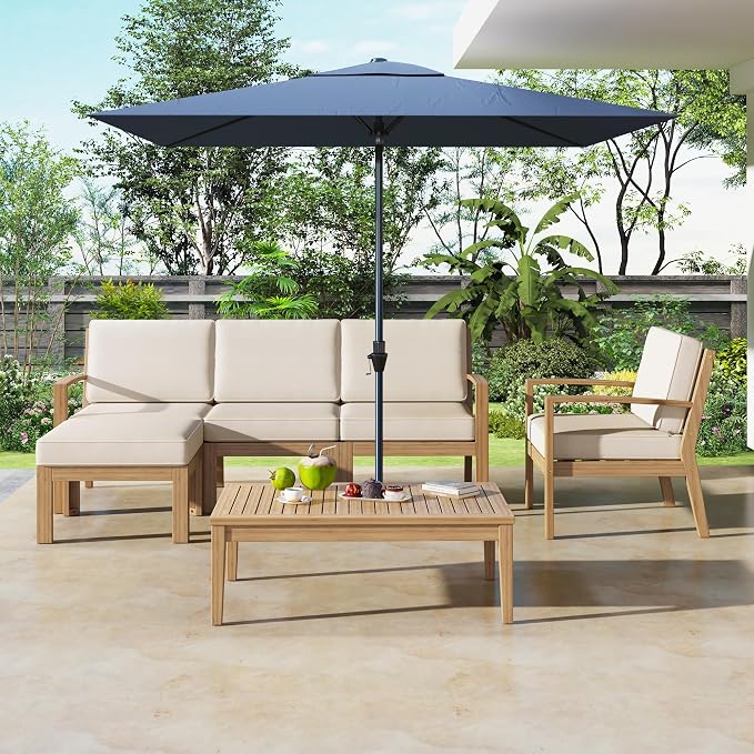 6-Piece Outdoor Patio Conversation Furniture Set, Acacia Wood Sectional Sofa Set - Image 2