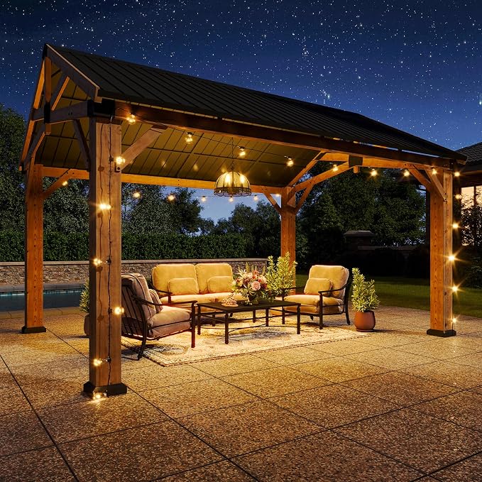 Aoxun 12' x 14' Outdoor Wood Gazebo, Hardtop Gazebo Permanent Wooden Pavilion - Image 7