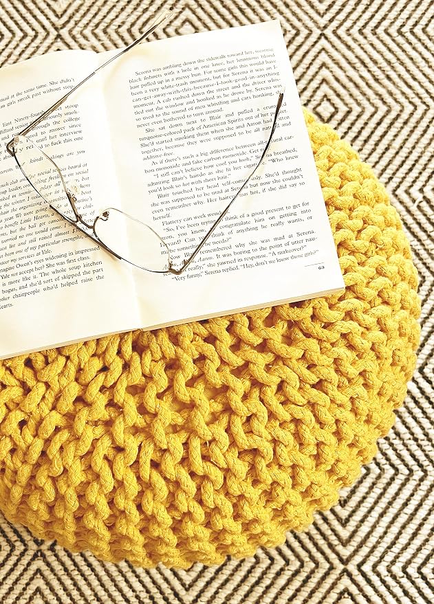 FRELISH DECOR Round Pouf Ottoman Hand Knitted 100% Cotton Pouf Foot Stool - Image 8