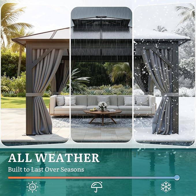 YITAHOME 10X10FT Polycarbonate Gazebo Outdoor Patio Double Top Canopy - Image 5