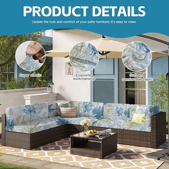 14Pcs Outdoor Cushion Covers, Patio Cushion Covers, Stretch Elastic Slipcovers - Image 3