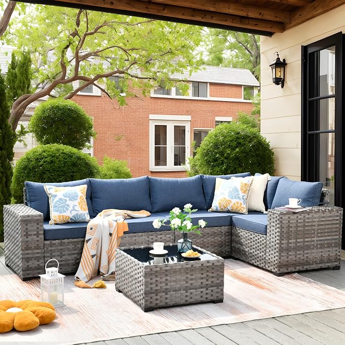 ovios 6 Pieces Patio Furniture Set, Outdoor Wicker Sectional Sofa by OVIOS