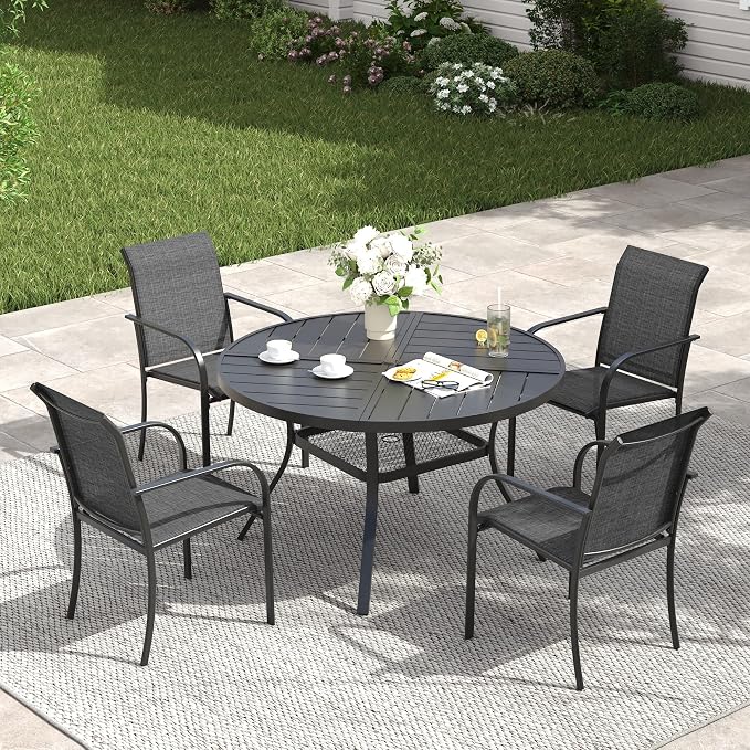 VICLLAX Patio Table and Chair Set of 4, All Weather Metal Round Outdoor Dining by HOME
