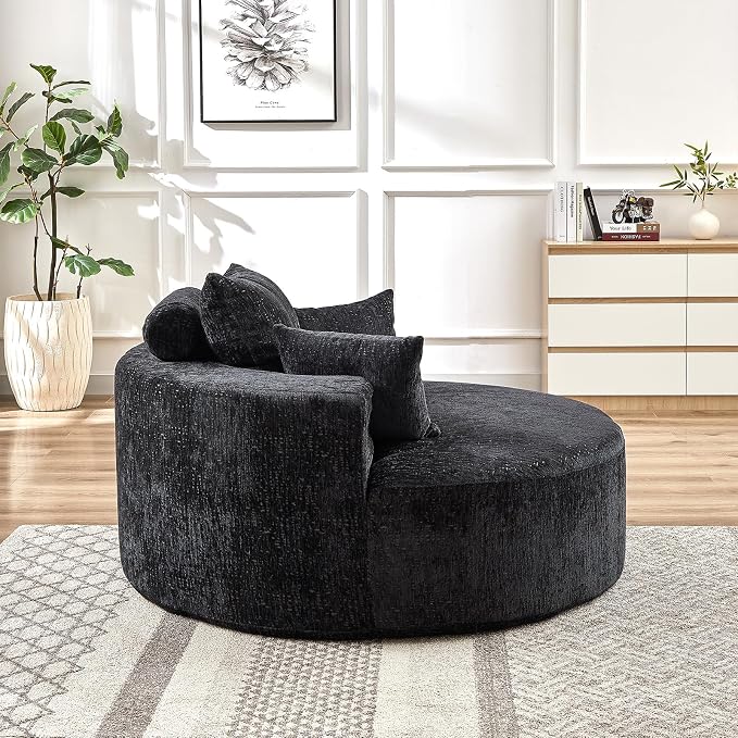 Oversized Round Chaise Longue Chair Indoor, Modern 55-inch Upholstered Chenille - Image 9