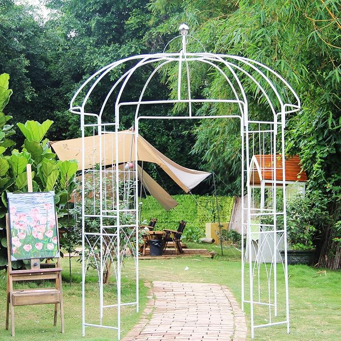Birdcage Shape Garden Arches Arbors, Metal Gazebo White Enduring Iron Trellis - Image 6