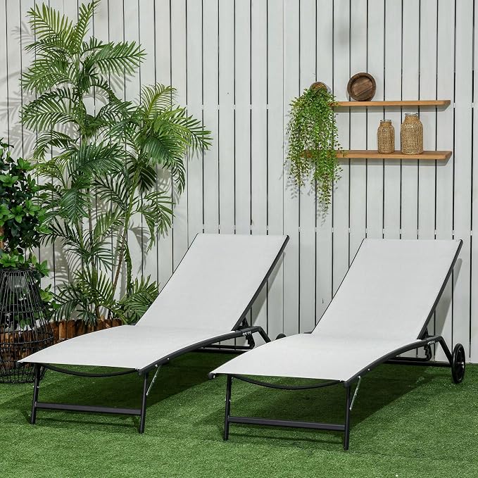 Outsunny Chaise Lounge Outdoor, 2 Piece Lounge Chair - Image 2