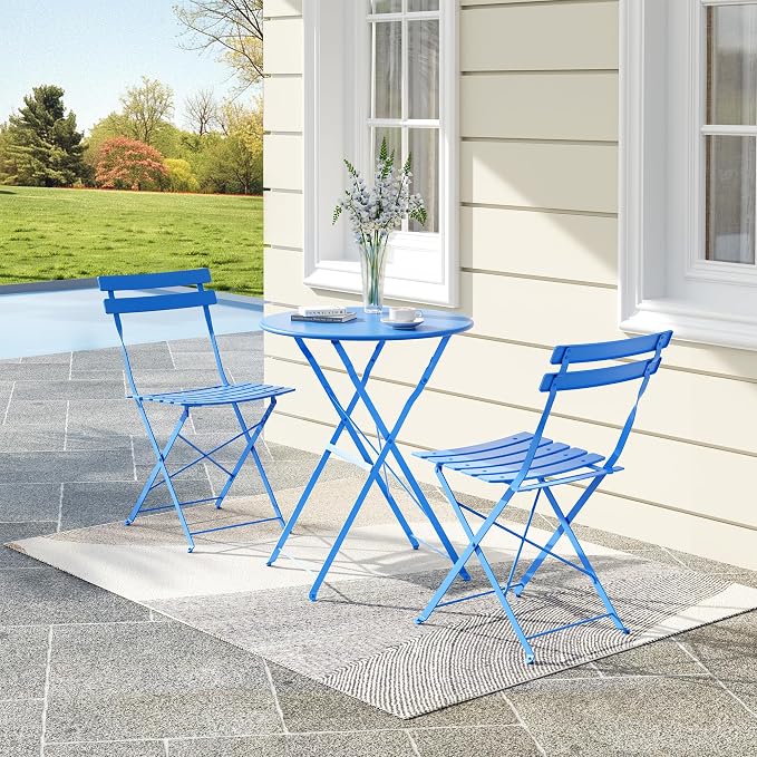 Bistro Table and Chairs Set of 2, 3 Piece Outdoor/Indoor Folding Patio Bistro - Image 7