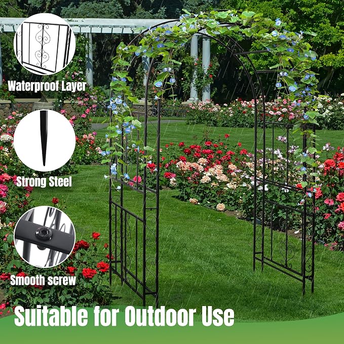 7FT Black Garden Arbor Trellis, Outdoor Metal Garden Arch - Image 4