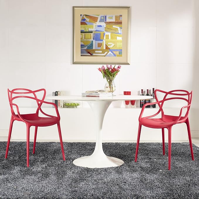 Modway Entangled Modern Molded Plastic Two Dining Armchairs in Red - Image 2