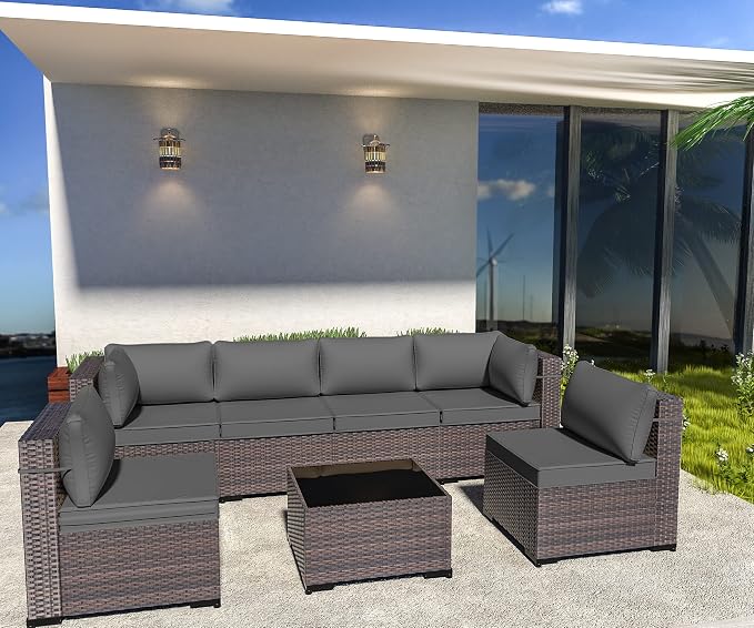 Outdoor Patio Furniture Set, 7 Pieces Outdoor Sectional Furniture Patio Sofa - Image 9