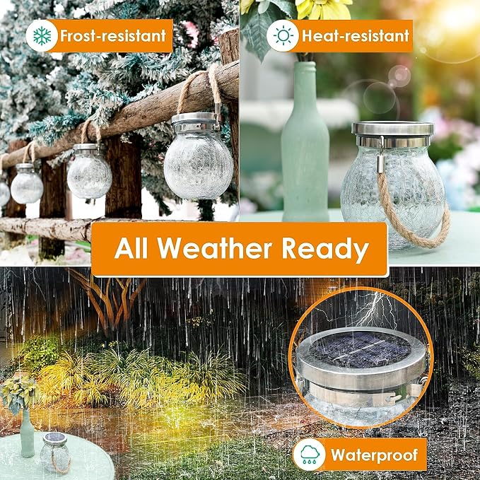 Cooo 6 Pack Gifts for Him Her Solar Lanterns Waterproof Outdoor Heavy Crackle - Image 8