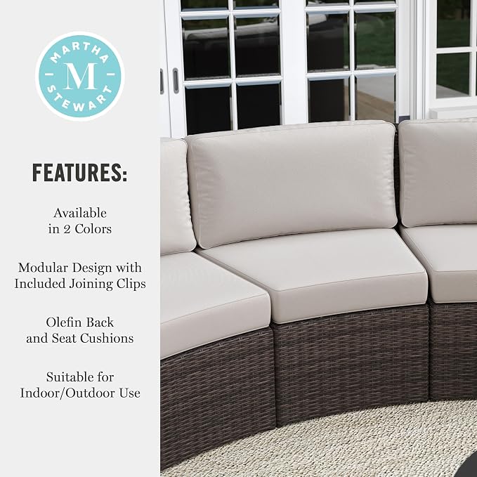 Martha Stewart Bedford Indoor-Outdoor Modular Patio Curved Sectional Sofa Seat - Image 8