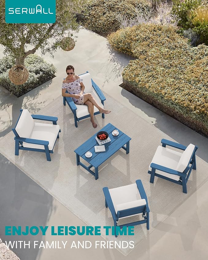 SERWALL Outdoor Patio Furniture Set, 5 Piece HDPE Patio Conversation Sets - Image 9
