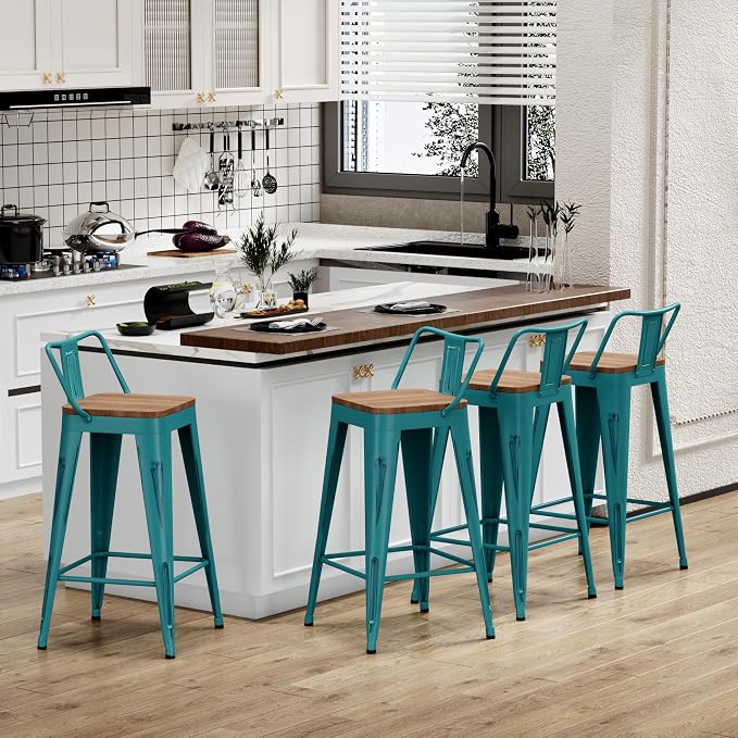 Alunaune 30" Metal Bar Stools Set of 4 Industrial Counter Height Barstools - Image 8