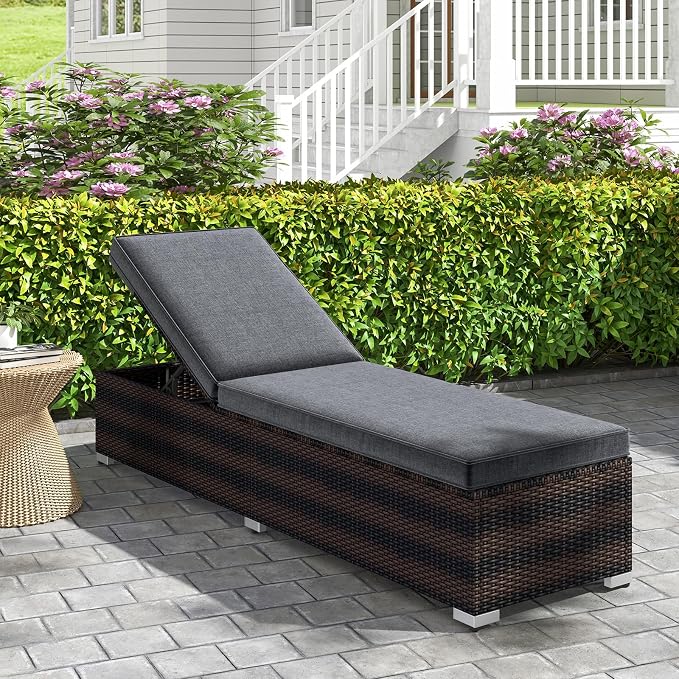 Tangkula Outdoor Chaise Lounge, Patio Wicker Lounge Chair w/ 4-Level Backrest - Image 2