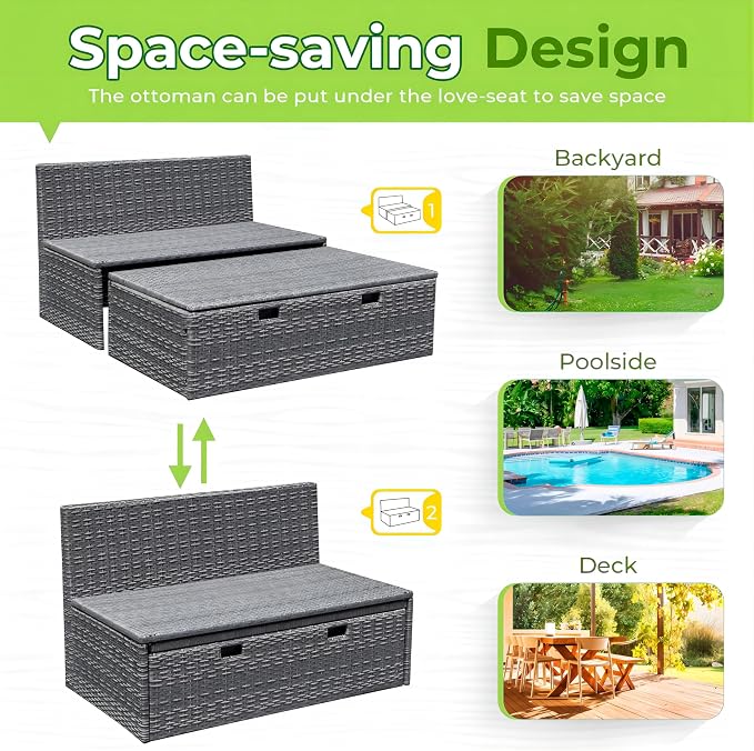 Greesum Outdoor Daybed Set Multifunctional Wicker Lounge Bed Furniture - Image 3
