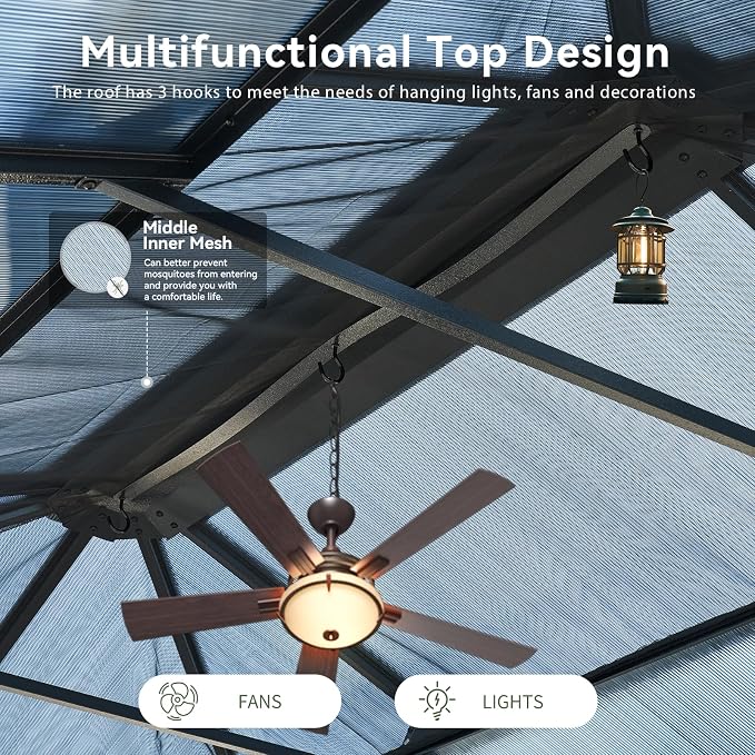 Aoxun 12'x16' Hardtop Gazebo, Aluminum Frame Permanent Pavilion - Image 9