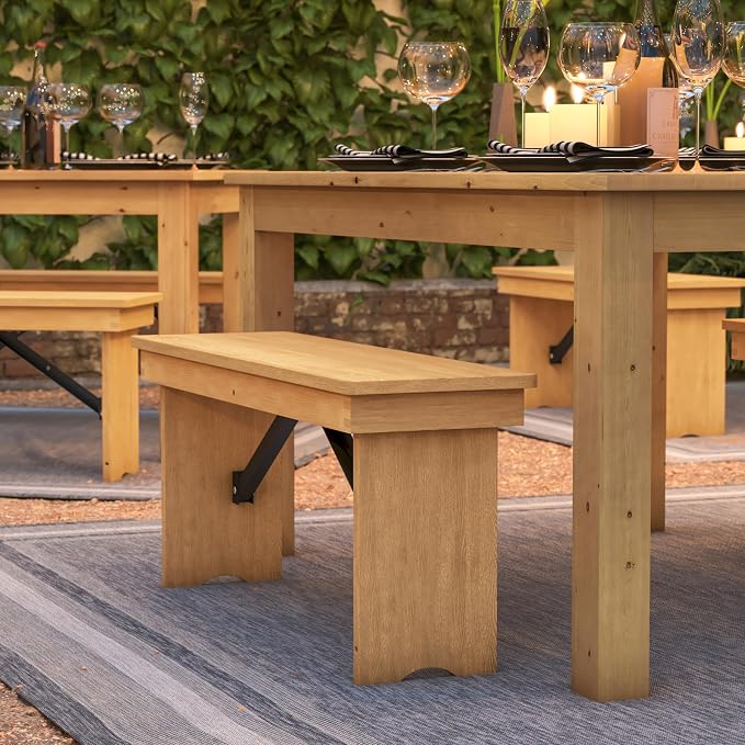 Flash Furniture HERCULES 40" x 12" Folding Farm Bench, Solid Pine Entryway - Image 7