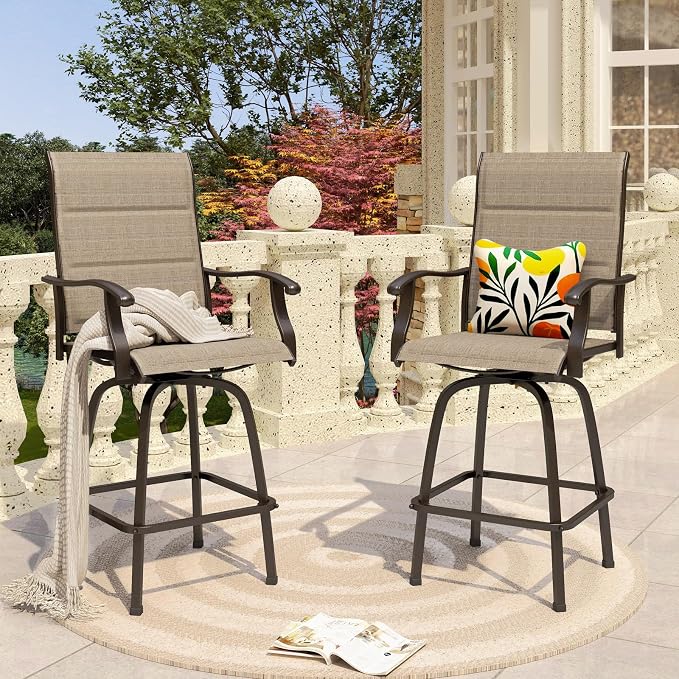 PHI VILLA Outdoor Swivel Bar Stools Set of 2, High Top Patio Chairs - Image 2