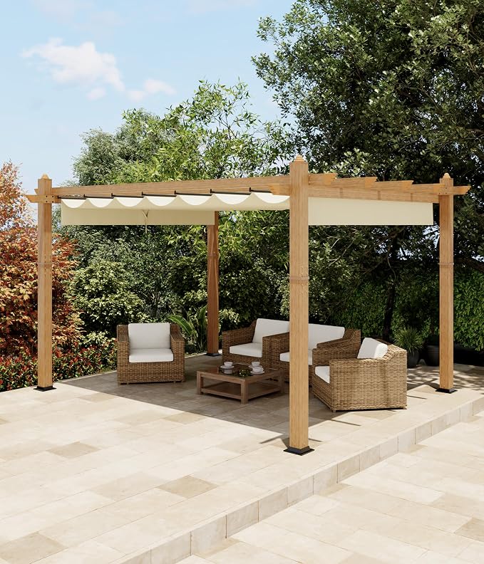 10x13 Ft Outdoor Pergola Faux Wood Grain Aluminum Gazebo - Image 2
