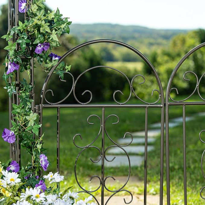 Plow & Hearth Arch Metal Outdoor Garden Arbor, 84 inches Tall, Iron Trellis - Image 4